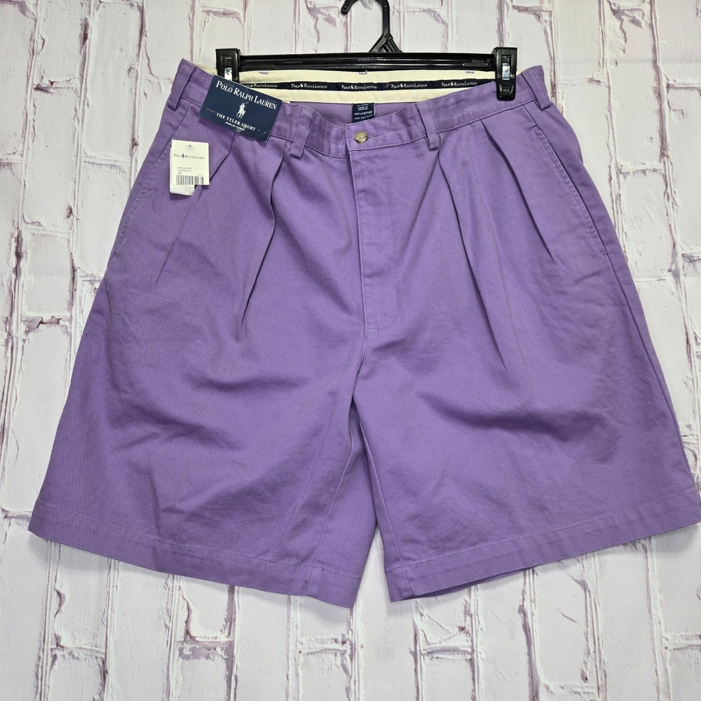 Vintage 90s Polo Ralph Lauren The Tyler Short Purple Pleated Chino Cotton Men 36